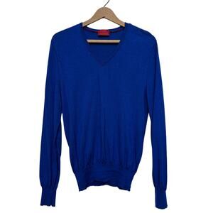 Isaia Napoli Blue V-Neck Sweater - Size M - 100% Wool